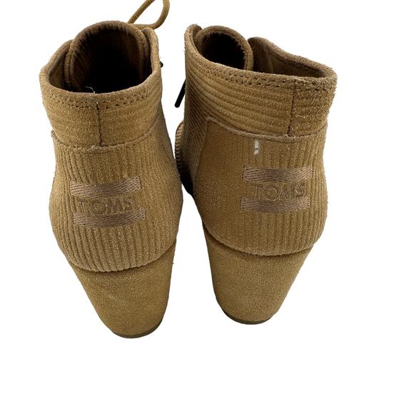 TOMS Womens 8.5M Camel Tan Desert Wedge Corduroy Bootie Lace Up - Picture 4 of 6